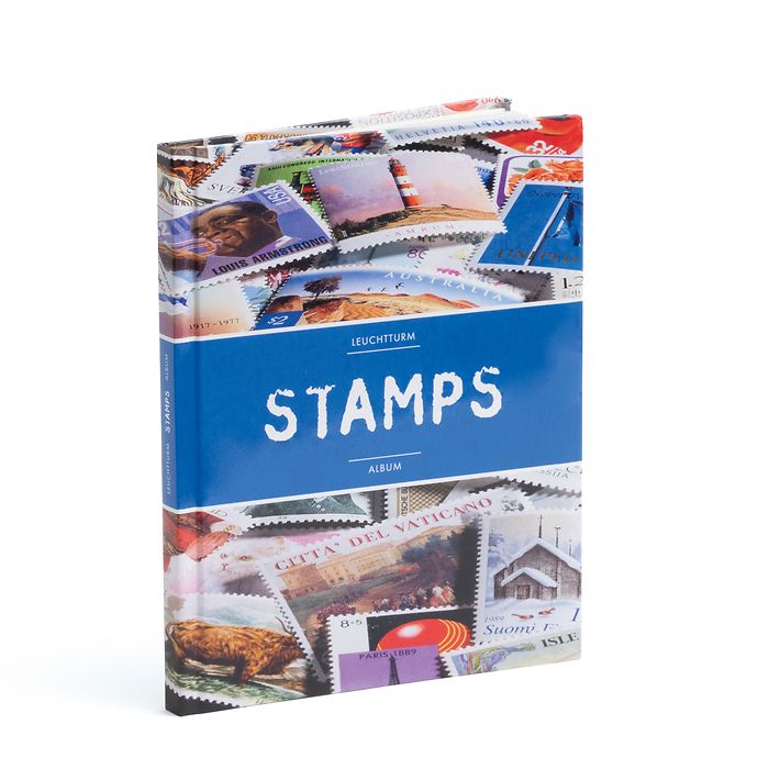 Classeur STAMPS A5, 16 pages blanches, couv. non ouatinée et colorée (banderole bleue)