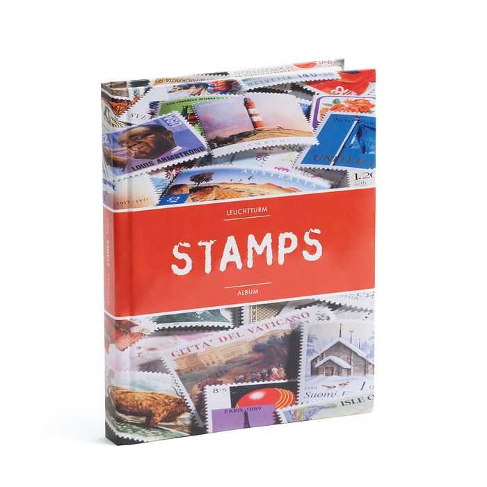 Classeur STAMPS A5, 32 pages blanches, couv. non ouatinée et colorée (banderole rouge)