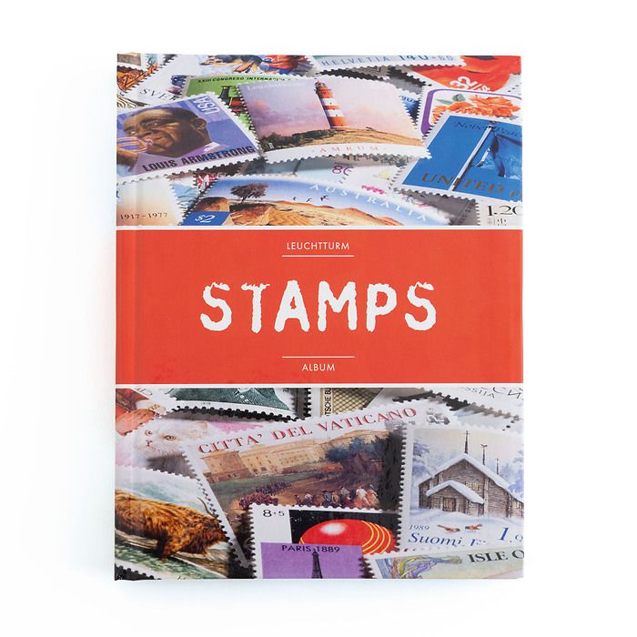 Classeur STAMPS A5, 32 pages blanches, couv. non ouatinée et colorée (banderole rouge)