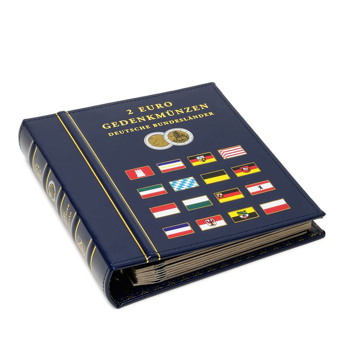 Vista album Numismatique pourpièces comm. all. de 2 Euros avec étui de protection, bleu