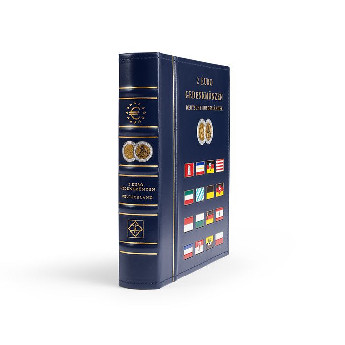 Vista album Numismatique pourpièces comm. all. de 2 Euros avec étui de protection, bleu