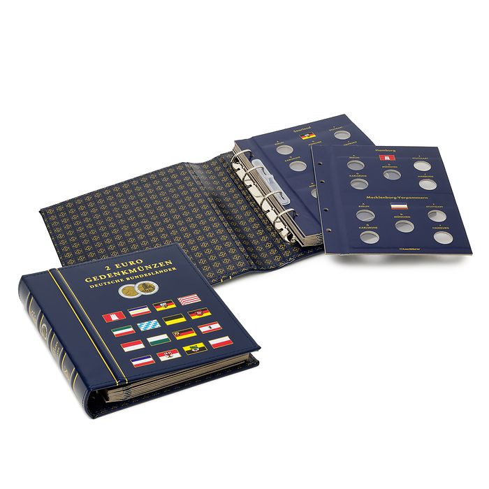Vista album Numismatique pourpièces comm. all. de 2 Euros avec étui de protection, bleu