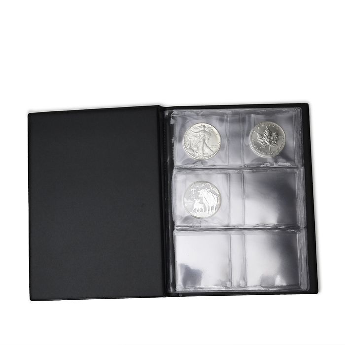 Album de poche pour 48 pièces  en argent, jusqu'à 41mm de diamètre, noir