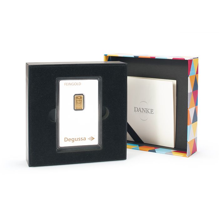 Boîte cadeau pour un lingot d’or sous blister «Danke », design moderne