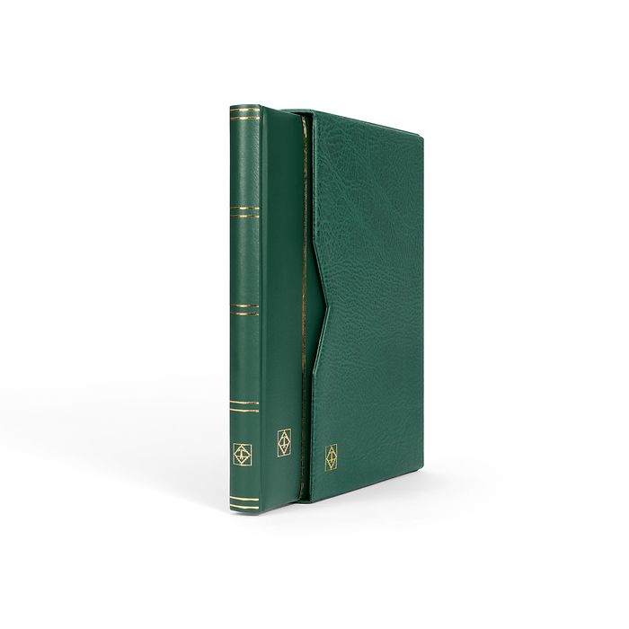 Classeur Premium, DIN A4, 32 feuilles noires, couverture ouatinée en cuir + étui, vert