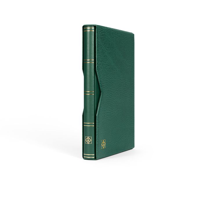 Classeur Premium, DIN A4, 32 feuilles noires, couverture ouatinée en cuir + étui, vert