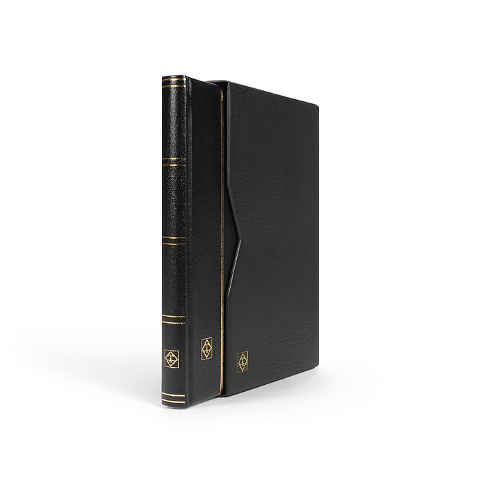 Classeur Premium, DIN A4, 32 feuilles noires, couverture ouatinée en cuir + étui, noir