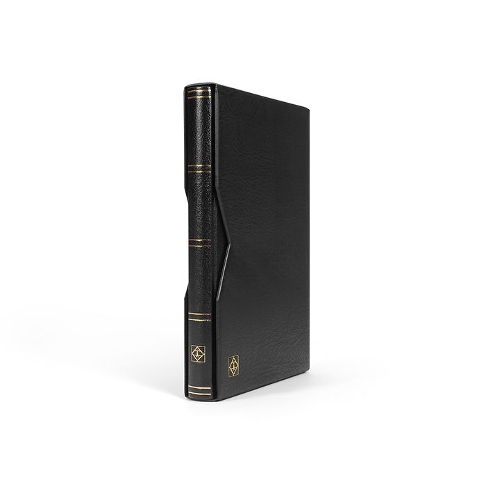 Classeur Premium, DIN A4, 32 feuilles noires, couverture ouatinée en cuir + étui, noir