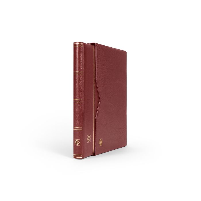 Classeur Premium, DIN A4, 32 feuilles noires, couverture ouatinée en cuir + étui, rouge