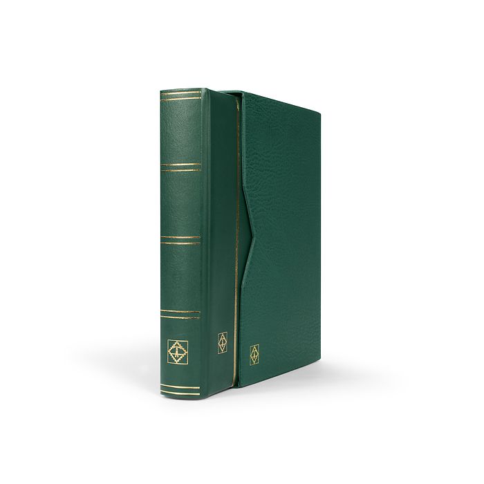 Classeur Premium, DIN A4, 64 feuilles noires, couverture ouatinée en cuir + étui, vert
