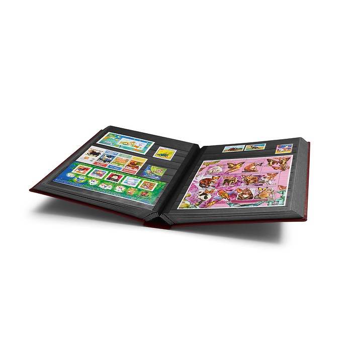 Classeur Premium, DIN A4, 64 feuilles noires, couverture ouatinée en cuir + étui, rouge