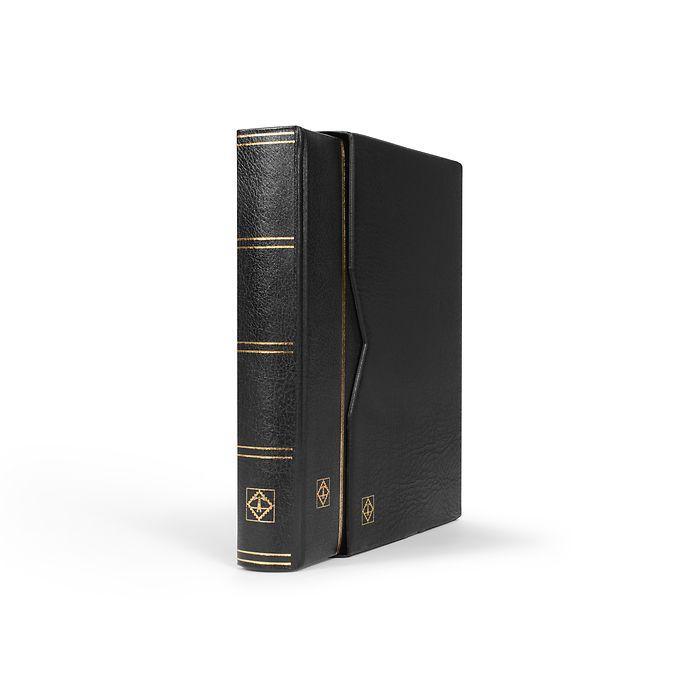 Classeur Premium, DIN A4, 64 feuilles noires, couverture ouatinée en cuir + étui, noir