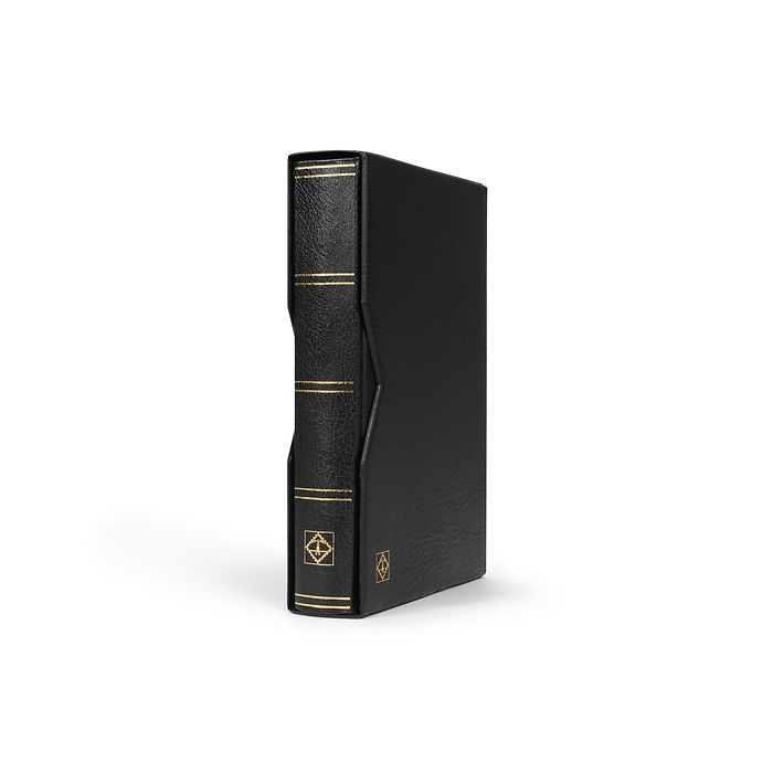 Classeur Premium, DIN A4, 64 feuilles noires, couverture ouatinée en cuir + étui, noir
