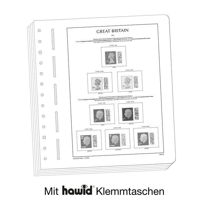 Leuchtturm SF Feuilles préimprimées Grande Bretagne, timbres d'usage courant