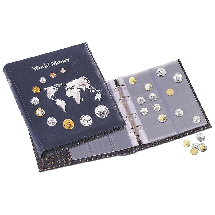 Album pour monnaies Optima, World Money avec 5 différentes feuilles, bleu