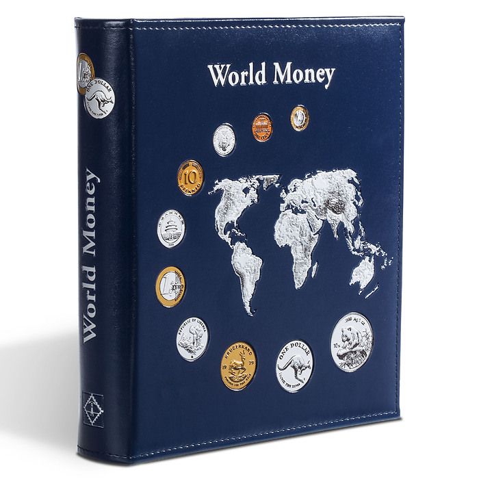 Album pour monnaies Optima, World Money avec 5 différentes feuilles, bleu